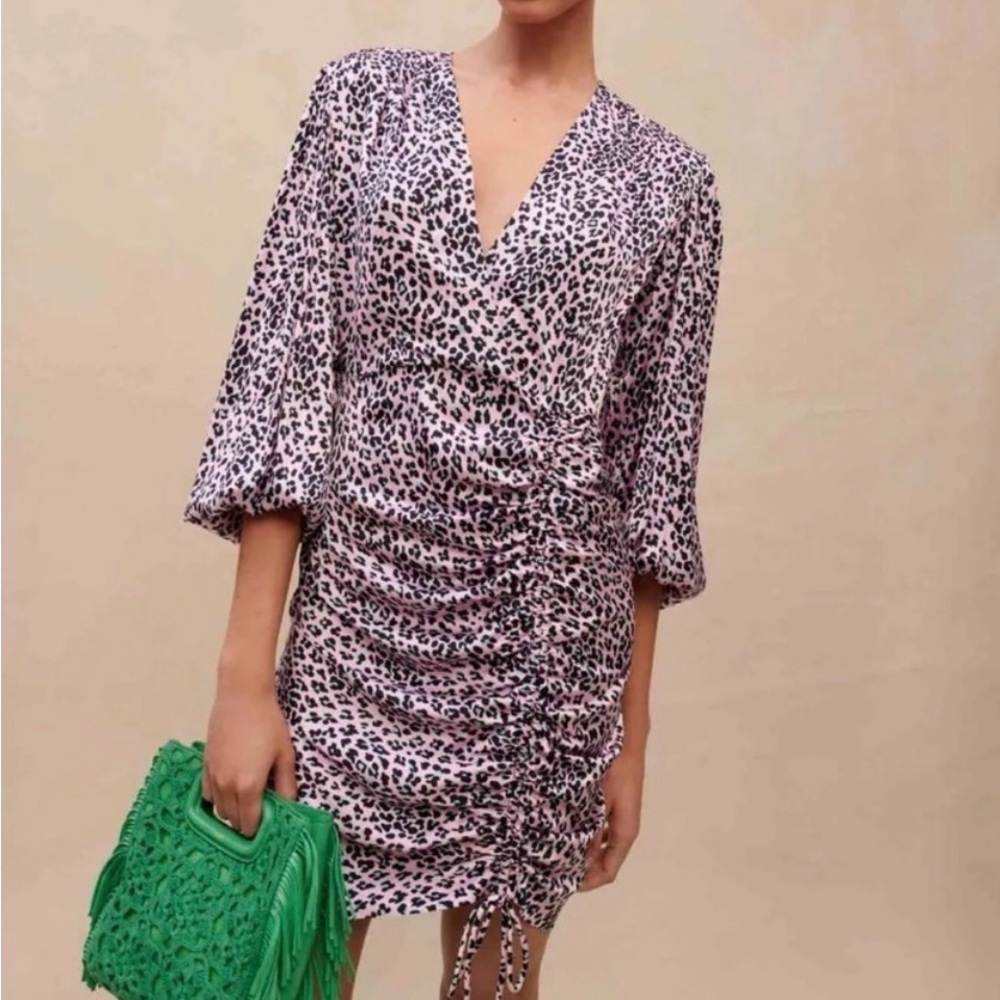 Maje Leopard Print Dress in Pink and Black
